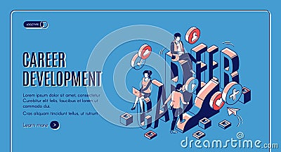 Career development isometric landing page, banner Vector Illustration