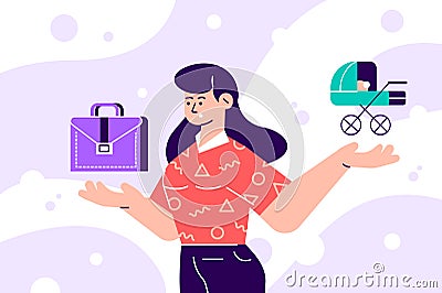 Woman choosing between family and career Vector Illustration