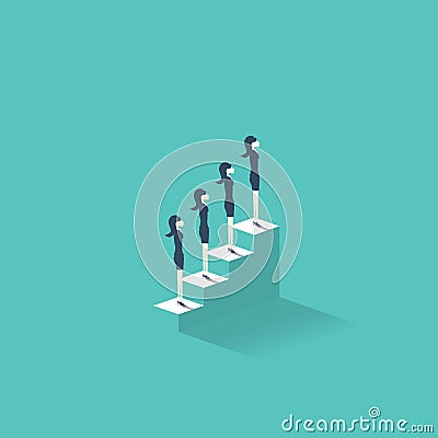Career growth vector illustration concept with businesswomen standing on stairs to the top. Emancipation symbol for Vector Illustration