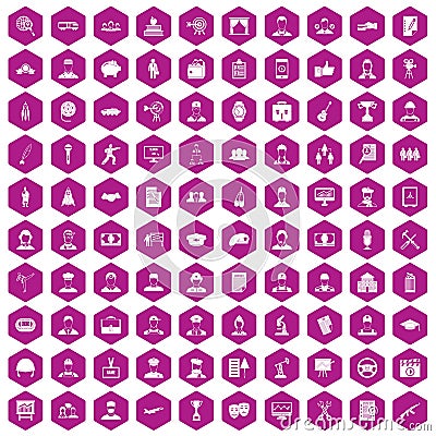 100 career icons hexagon violet Vector Illustration