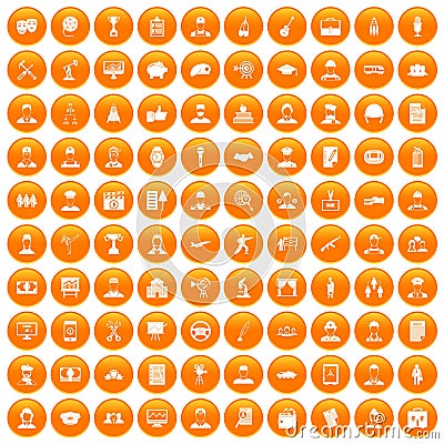 100 career icons set orange Vector Illustration