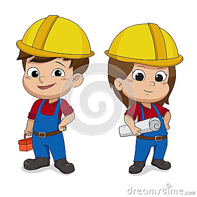 Kids dressed up an engineer . Vector and illustration. Vector Illustration