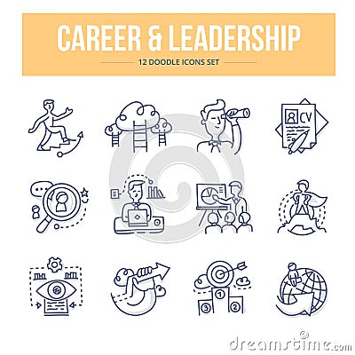 Career & Leadership Doodle Icons Vector Illustration