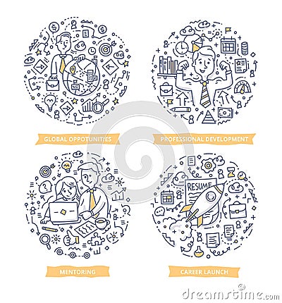 Career & Leadership Doodle Illustrations Vector Illustration