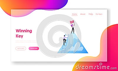 Career, Leadership, Teamwork Landing Page Template. Characters Take New Height. Business Team Climbing Up of Mountain Vector Illustration