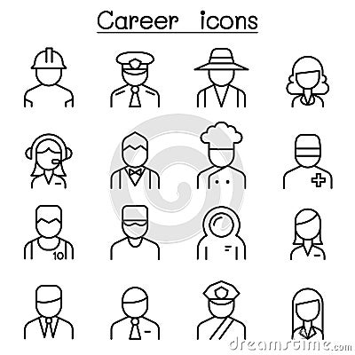 Career, Occupation, Profession icon set in thin line style Vector Illustration