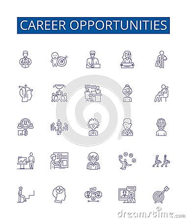 Career opportunities line icons signs set. Design collection of Opportunities, Career, Jobs, Professions, Employment Vector Illustration