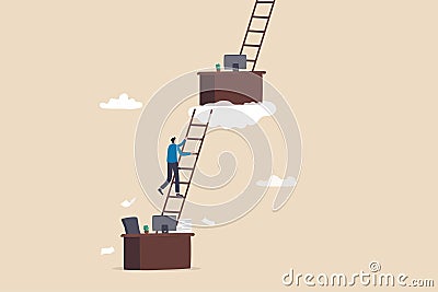 Career path or job promote, occupation or ladder of success, growth step or progress to achieve goal, challenge and ambition Vector Illustration