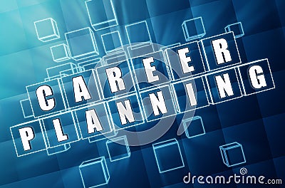 Career planning in blue glass cubes Stock Photo