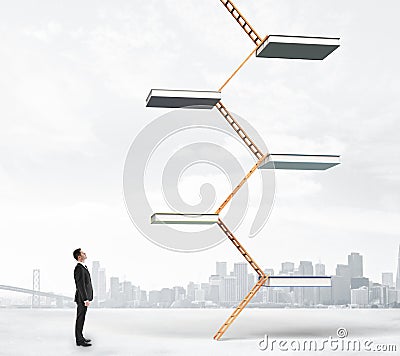 Career stairs concept with man and education levels Stock Photo