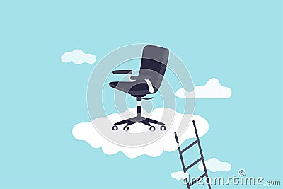 Career success, job position promoted to management opportunity or ladder of success concept, management office chair on cloud Stock Photo