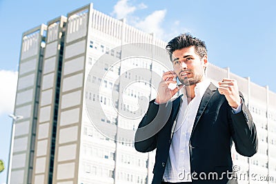 Career of young worker man. Business man. Stock Photo
