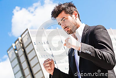 Career of young worker man. Business man. Stock Photo