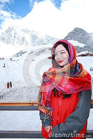 Carefree beauty on snow montain, healthy living concept, pure happiness and freedom Stock Photo