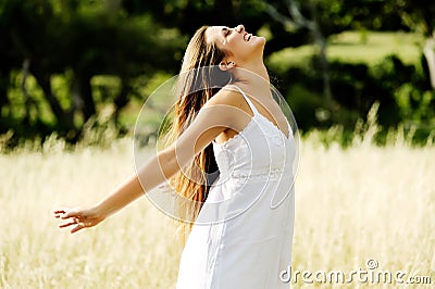 Carefree happy woman Stock Photo