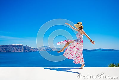 Carefree happy woman enjoying life in summer Stock Photo