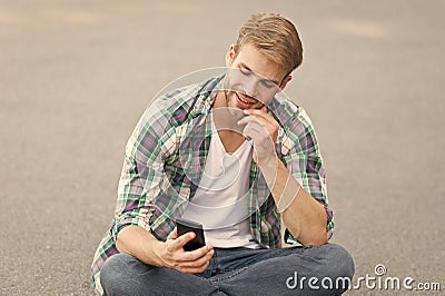 Carefree student. free time spending. summer fashion. handsome man checkered shirt. male fashion. student relax. watch Stock Photo