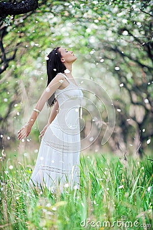 Carefree Young Woman In White Dress Stock Photography Carefree Young Woman In White Dress Stock Photography