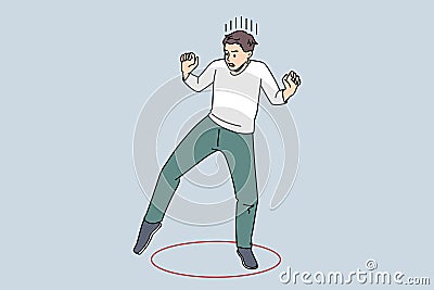 Careful man step out of comfort zone Vector Illustration