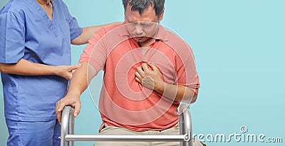 Caregiver take care patient man ,heart disease Stock Photo