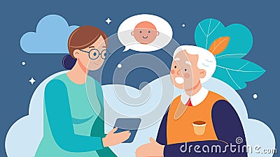 A caregiver using roleplaying techniques to learn how to effectively communicate with a senior experiencing delusions or Vector Illustration
