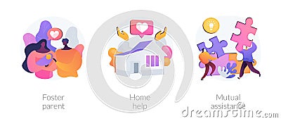 Caregiving and social support services abstract concept vector illustrations. Vector Illustration