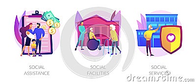 Caregiving and welfare services abstract concept vector illustrations. Vector Illustration