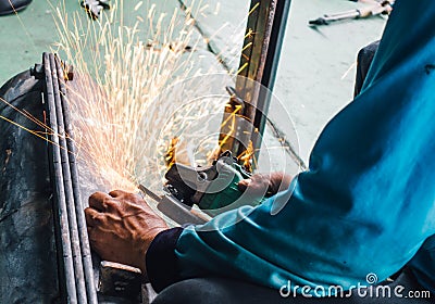 Careless worker use hand welding without safety gloves Stock Photo