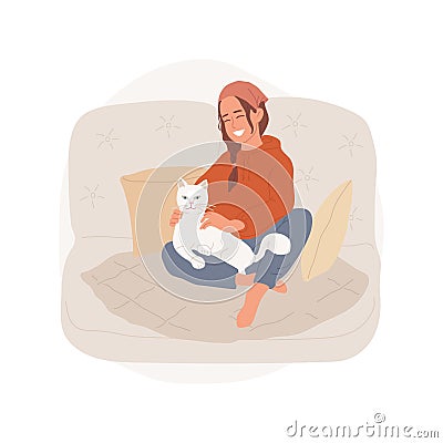 Caressing a cat isolated cartoon vector illustration. Vector Illustration