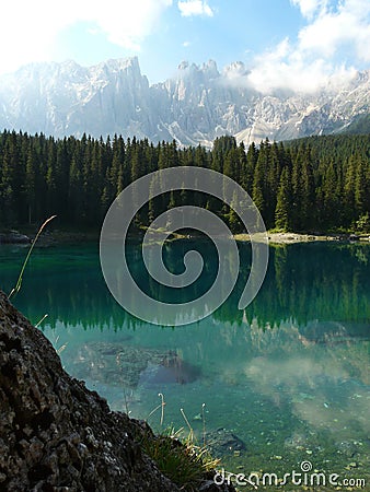 Carezza Lake (Karersee) in the Italian Dolomites Stock Photo