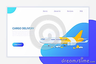 Cargo Airplane loading with Containers Flat vector illustration. Delivery Shipment concept Vector Illustration