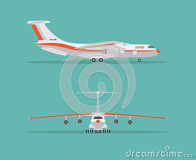 Cargo airplane in profile, from the front view. Vector Illustration