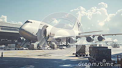 Cargo airplanes efficiently load and unload freight at busy airports to optimize logistics operations Cartoon Illustration