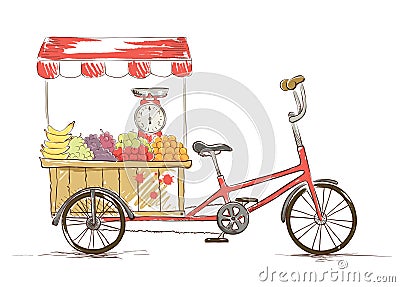 Cargo Bike - Fruit Shop. Vector Illustration