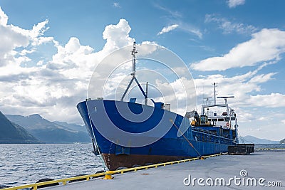Cargo boat in dock, Norway Stock Photo