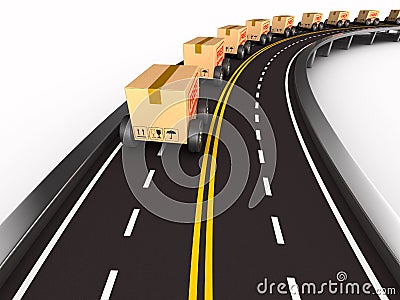 cargo box with wheel on road. white background. Isolated 3D illustration Cartoon Illustration