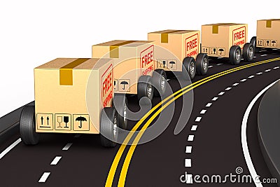 Cargo box with wheel on road. white background. Isolated 3D illustration Cartoon Illustration