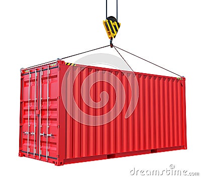 Cargo container with hook isolated on white Stock Photo