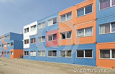 Cargo container houses, built for students Stock Photo