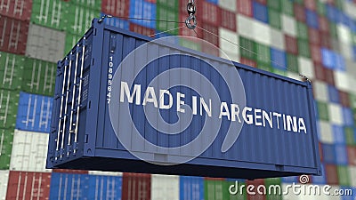 Cargo container with MADE IN ARGENTINA caption. Argentinean import or export related 3D rendering Stock Photo