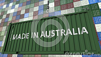 Cargo container with MADE IN AUSTRALIA caption. Australian import or export related 3D rendering Stock Photo