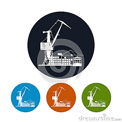 Cargo container ship with cargo crane icon Vector Illustration