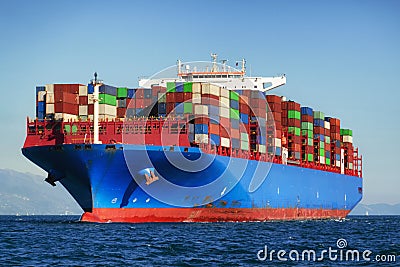 Cargo container ship in import export business, commercial international trade logistic and transportation concept Stock Photo