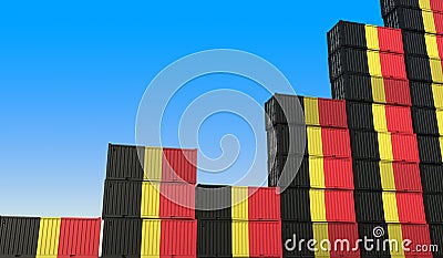 Cargo containers with flags of Belgium making a rising graph. Economic growth related 3D rendering Stock Photo