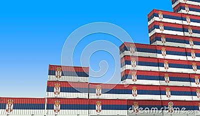 Cargo containers with flags of Serbia making a rising graph. Economic growth related 3D rendering Stock Photo