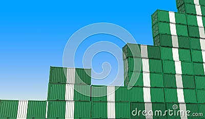 Industrial containers with flags of Nigeria making a rising graph. Economic growth related 3D rendering Stock Photo