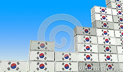 Industrial containers with flags of South Korea making a rising graph. Economic growth related 3D rendering Stock Photo