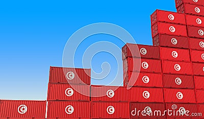 Cargo containers with flags of Tunisia making a rising graph. Economic growth related 3D rendering Stock Photo