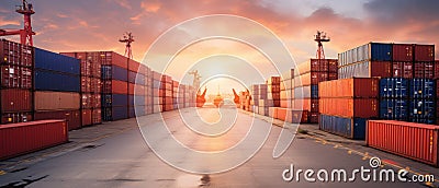 Cargo Containers. Stacked Cargo Containers in Port. Warehouse. Container Loading. Set of Cargo Containers. Logistic Company Stock Photo