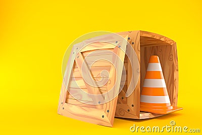 Cargo crate with traffic cone Cartoon Illustration